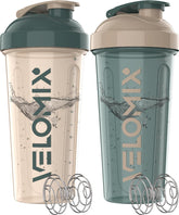 Velomix dúo de botellas de proteína 28 onzas en azul y beige para entrenar