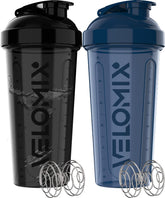 VELOMIX dos botellas 28oz para proteínas, ideal para entrenamientos diarios.