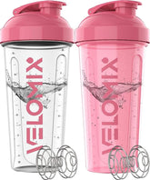 Velomix: dos botellas mezcladoras de 28 onzas, ideales para proteína, color rosa transparente.