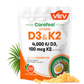VEV Vitamina D3 K2 4000 UI cápsulas blandas con aceite de coco para mejor absorción