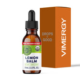 ViMergy melisa tintura orgánica en botella de 30 ml para uso diario.