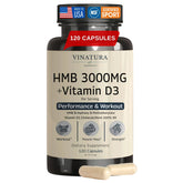 VINATURA HMB 3000mg, botella frontal, ideal para apoyar el entrenamiento diario