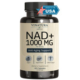 VINATURA NAD 1000mg botella derramando para energía sostenida