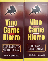 Vino Carne Hierro, botella de 16 onzas para uso diario y apoyo energético diario.