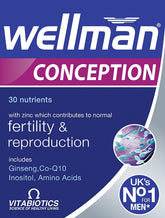 Vitabiotics Wellman Conception envase, fácil de almacenar para tu rutina diaria.