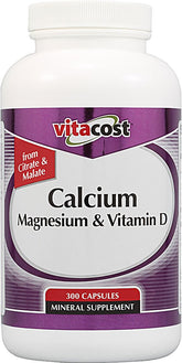 Vitacost Calcium Magnesium y D en cápsulas en botella, apoyo a la salud ósea.