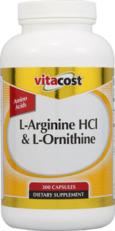 Vitacost L-Arginina HCl y L-Ornitina: botella de suplemento para entrenamiento diario