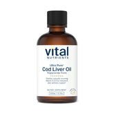 Vital Nutrients Aceite de hígado de bacalao 1025, botella, fuente de Omega-3 para bienestar diario.