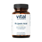 Vital Nutrients R-Lipoic Acid en botella de cápsulas, apoya energía diaria.