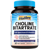 Vitalibre Colina Bitartrato 300 mg: cápsula vegana en primer plano para claridad mental