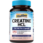 Vitalibre Creatine HCl cápsulas 750 mg, absorción superior para entrenamientos intensos.