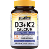 Vitalibre D3 K2 Calcio tabletas en primer plano para salud ósea