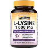 Vitalibre L-Lisina 1000 mg frasco de tabletas para apoyo inmunitario diario.