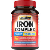 Vitallibre Hierro Complex: botella con cápsulas suaves para mayor confort digestivo y absorción.