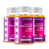 Gomitas Vitamatic acido folico en botella, sabor naranja, opción práctica para el día a día.