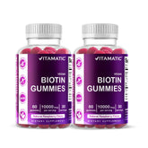 Vitamatic Biotina Gummies, botella de frambuesa con sabor delicioso para la rutina diaria