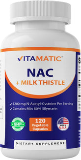 Vitamatic NAC cápsulas frente a la botella, apoyo para inmunidad y salud respiratoria