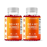 Vitamatic gominolas D3 y K2 en botella, sabor frambuesa para huesos fuertes