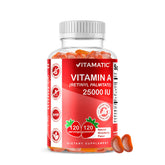 Vitamatic Vitamina A 25000 UI, gominolas sin azúcar, frasco visible para consumo diario