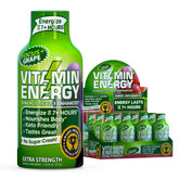 Vitamin Energy Shot: botella de sabor uva para energía rápida y foco sostenido.