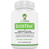 VitaMonk GlycoTrax muestra la botella de 60 cápsulas lista para uso diario
