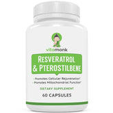 VitaMonk Resveratrol con Pterostilbeno, botella de cápsulas para apoyo a la energía diaria