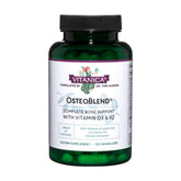 Vitanica OsteoBlend: botella frontal muestra etiqueta y enfoque en soporte óseo.