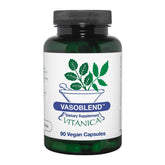 Vitanica VasoBlend: botella derramando, apoyo potencial al sistema cardiovascular de forma natural.
