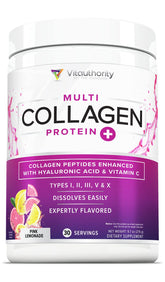 Vitaauthority Multi-Colágeno para Mujeres: bote Limonada Rosa, sabor agradable para piel y uñas