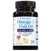 Vitauthority Omega-3: botella frontal para uso diario, apoyo al corazón.