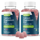 Gomitas Viteey calcio magnesio zinc frambuesa para apoyar la salud ósea y la función nerviosa.