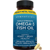 Viva Naturals Omega-3 triple strength en botella para apoyo diario del corazón.