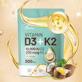 VivoNu Vitamina D3 K2: cápsulas doradas que apoyan la absorción de calcio.