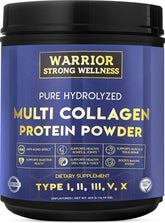Proteína de colágeno hidrolizado Warrior Strong Wellness en envase; ideal para uso diario.