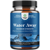 Water Away: etiqueta frontal de la caja que resalta la retención de líquidos para mayor comodidad.