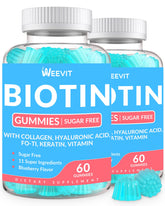 Weevit gomitas biotina sin azúcar en frasco para cabello y uñas saludables.