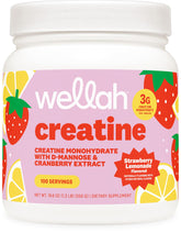 Wellah Creatine para Mujeres, cucharada de creatina, sabor fresa-limón para uso diario.