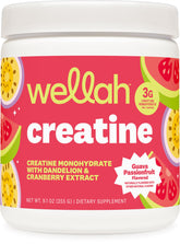 Wellah Creatine para Mujeres, envase guayaba-maracuyá, sabor fresco para entrenamientos.