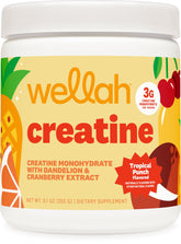 Wellah Creatine para Mujeres en envase con sabor ponche tropical, ideal para entrenamientos prolongados