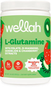 Wellah L-glutamina sabor Fresa-Kiwi en botella, ideal para la rutina diaria.