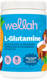 Wellah L-Glutamine Blue Hawaii en botella, lista para tu rutina diaria.