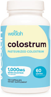 Wellah pasteurizado colostro: cápsulas en botella listas para uso diario.