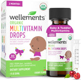 Wellements botella de gotas multivitaminas bebé, sabor cereza, fácil toma diaria.