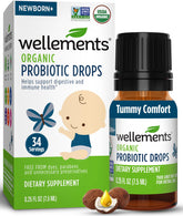 Wellements Drops: biberon en uso para apoyar la digestion diaria del bebe.