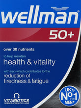Wellman 50+ tabletas en frasco: apoyo diario a la energía para hombres activos.