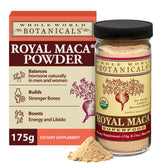 Royal Maca Powder de Whole World Botanicals, empaque visible para uso diario.