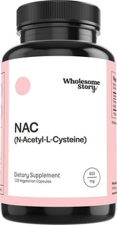 Wholesome Story NAC 600 mg frasco, cápsulas veganas para apoyo celular diario.