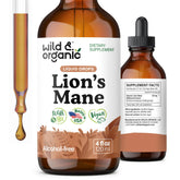 Wild & Organic melena de león gotas en botella para enfoque diario.