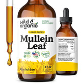 Gotas Wild & Organic Mullein para pulmones, botella lista para uso diario.