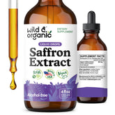 Wild & Organic azafrán, botella frontal, posible apoyo para ánimo y foco diario